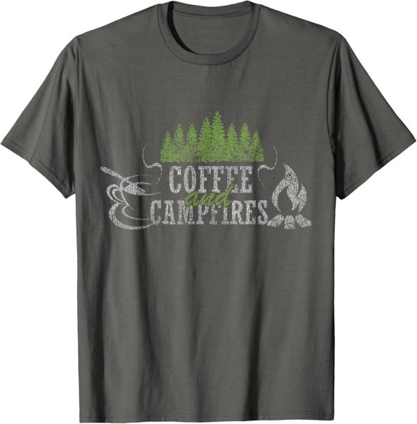 Coffee And Campfires Funny Camping Distressed T-shirt T-shirt